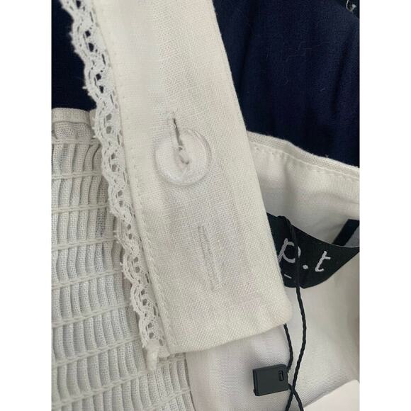 o.p.t Marina White Linen Midi Dress – Fitted Bodice w/ Lace Trim, Size 2 - Picture 8 of 11